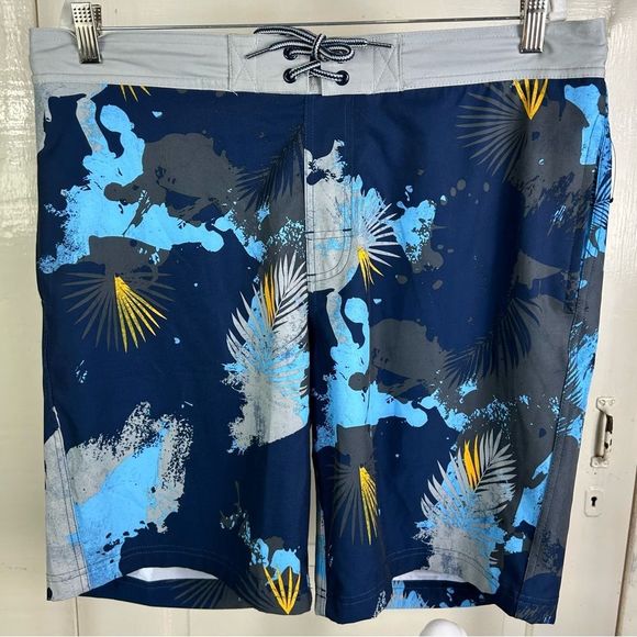 Tropical Tie Dye Men's Swim Trunks Large Board Shorts Palms Marble - Picture 1 of 13